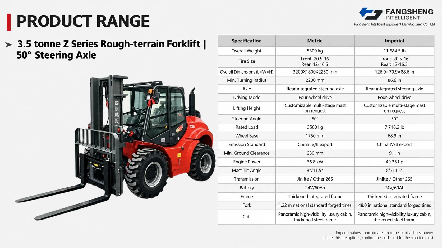 3.5 t Z Series Rough-terrain Forklift | 50° Steering Axle 2