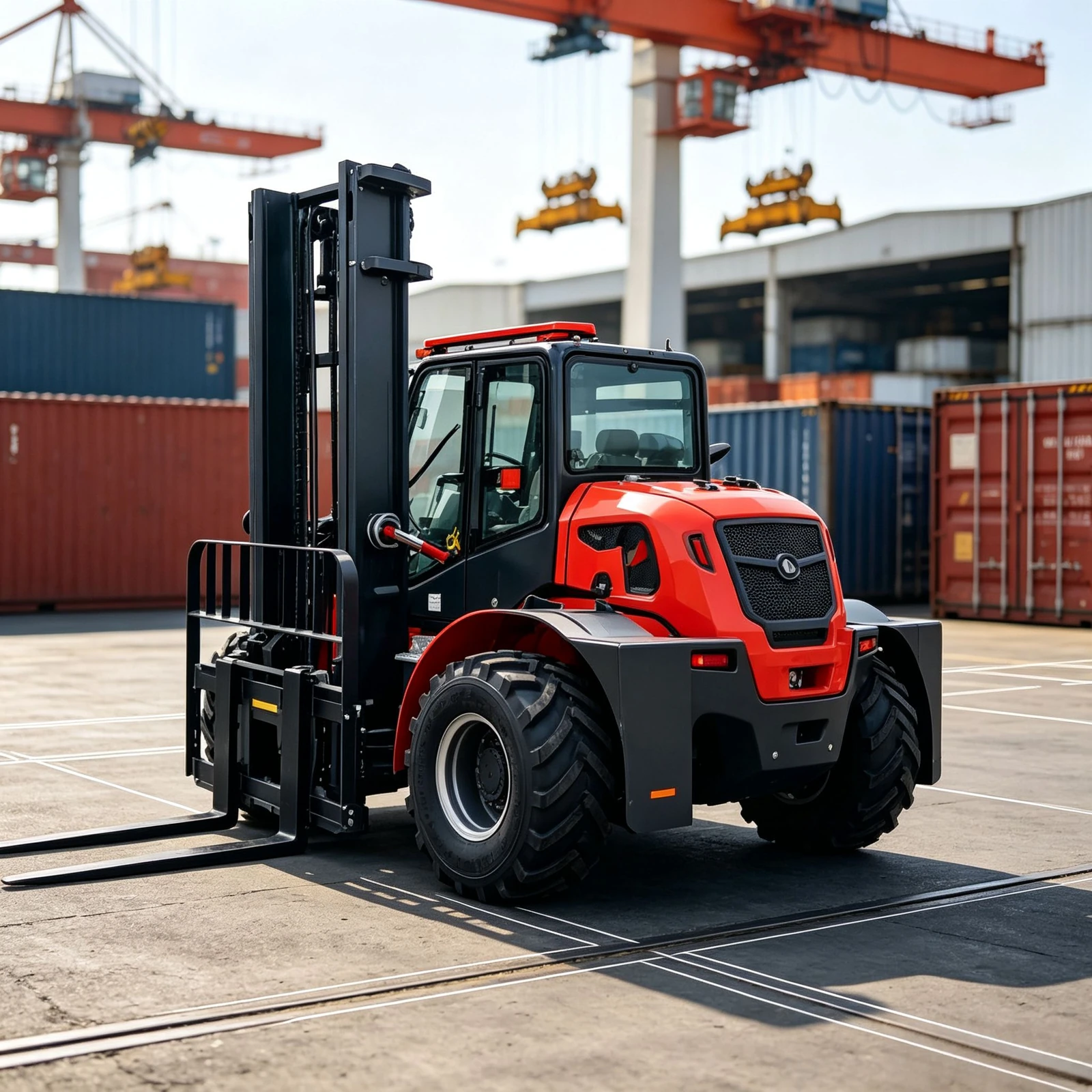 Red Rough-terrain Forklift — Outdoor Handling 4