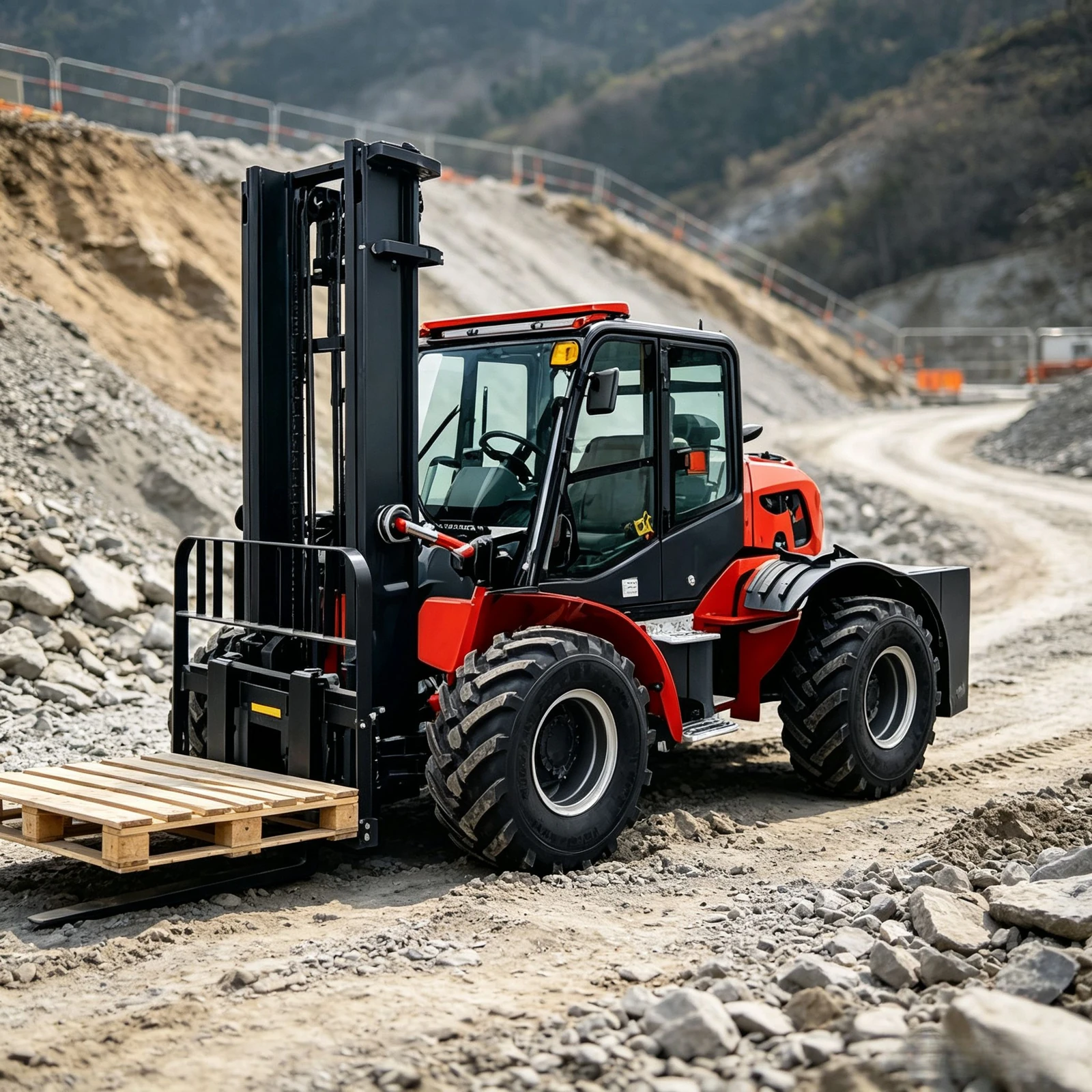 Red Rough-terrain Forklift — Outdoor Handling 5