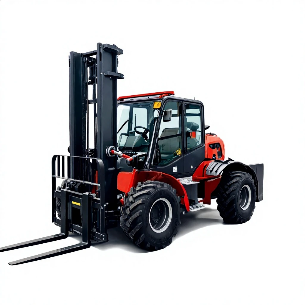 Red Rough-terrain Forklift — Outdoor Handling